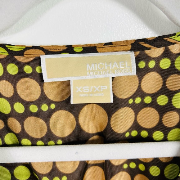 Michael Kors 100% Silk Green Brown Polka Dot Blouse Size XS - Picture 6 of 7
